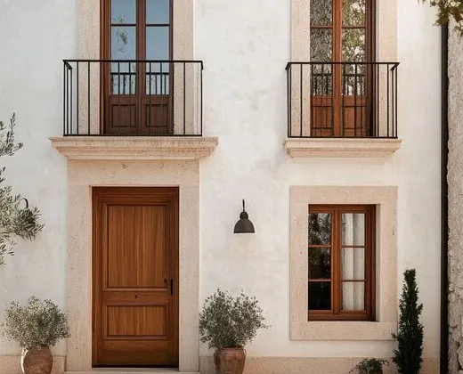Detail of the wooden door and windows of a village house